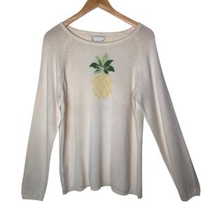 Tommy Bahama XL Sweater Silk Cashmere Cream Pineapple Long Sleeve Knit Top